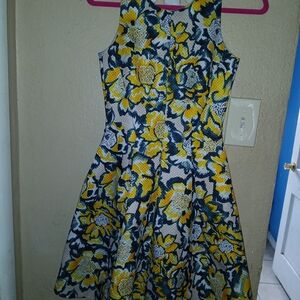 H&M Yellow and Blue Floral Midi Dress
